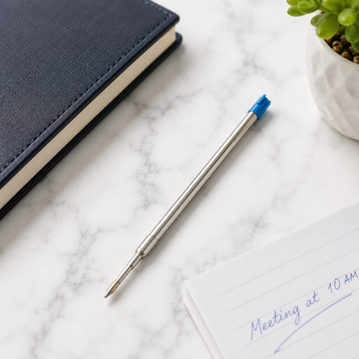 Blue ink metal jotter refill for compatible ball pens