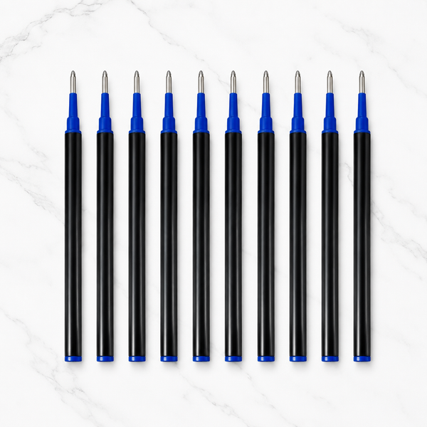 Ballpen Bazaar  Ballpen Bazaar 0.8 MM Plastic Roller Refill Blue Ink Smooth Writing Replacement Refills for Roller Pens – Blue Ink, Pack of 10 with Name Engraving