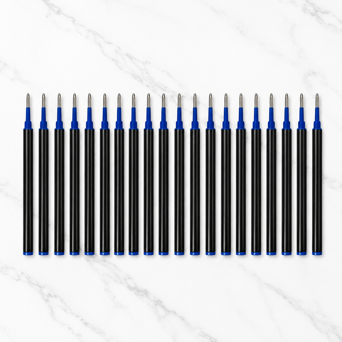 Ballpen Bazaar  Ballpen Bazaar 0.8 MM Plastic Roller Refill Blue Ink – Smooth Writing Roller Pen Refills, Fine Point Replacement Ink Refills for Roller Pens, Blue Ink, Pack of 20 with Name Engraving