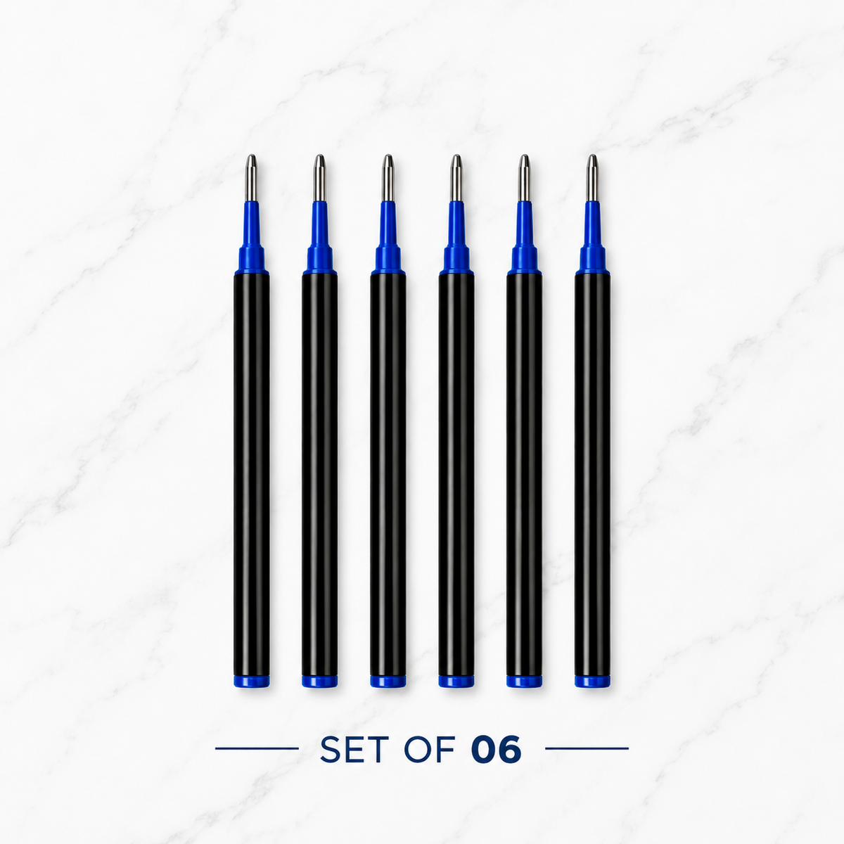 Ballpen Bazaar  Ballpen Bazaar 0.8 MM Plastic Roller Refill Blue Ink – Smooth Writing Roller Pen Refills, Fine Point Replacement Ink Refills for Roller Pens, Blue Ink, Pack of 6 with Name Engraving