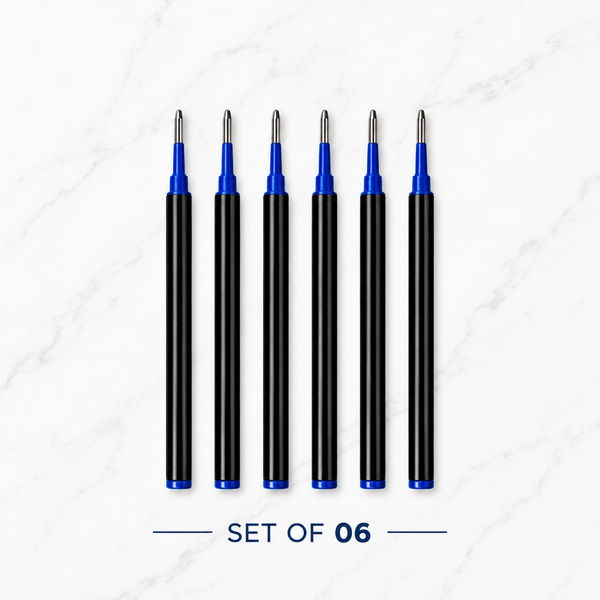 Ballpen Bazaar  Ballpen Bazaar 0.8 MM Plastic Roller Refill Blue Ink – Smooth Writing Roller Pen Refills, Fine Point Replacement Ink Refills for Roller Pens, Blue Ink, Pack of 6 with Name Engraving
