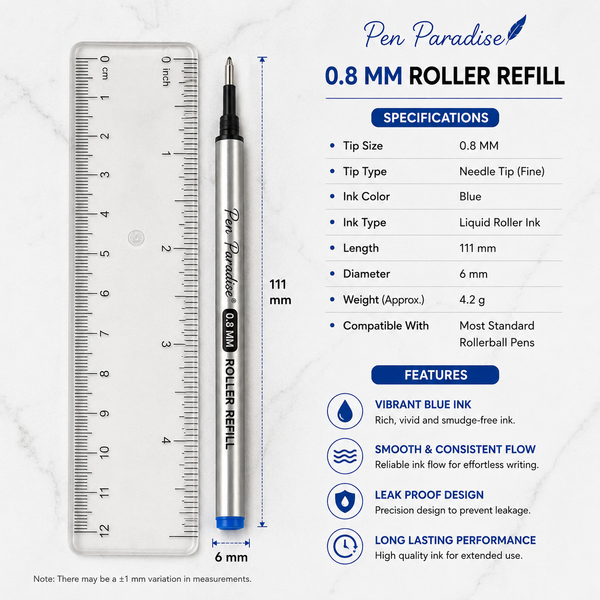 Ballpen Bazaar  Ballpen Bazaar 0.8 MM Roller Blue Ink Refill Plastic Silver Body Smooth Writing Pen Refill Pack of 6 with Name Engraving