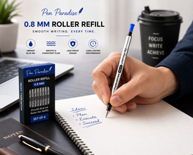 Ballpen Bazaar  Ballpen Bazaar 0.8 MM Roller Blue Ink Refill Plastic Silver Body Smooth Writing Pen Refill Pack of 6 with Name Engraving