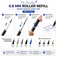 Ballpen Bazaar  Ballpen Bazaar 0.8 MM Roller Blue Ink Refill Plastic Silver Body Smooth Writing Pen Refill Pack of 6 with Name Engraving