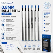 Ballpen Bazaar  Ballpen Bazaar 0.8 MM Roller Blue Ink Refill Plastic Silver Body Smooth Writing Pen Refill Pack of 6 with Name Engraving