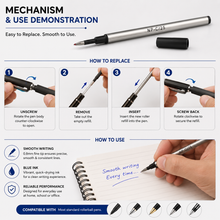 Ballpen Bazaar  Ballpen Bazaar 0.8mm Roller Pen Refill Black Ink Metallic Silver Body Pack of 6 Smooth Writing Refills with Name Engraving