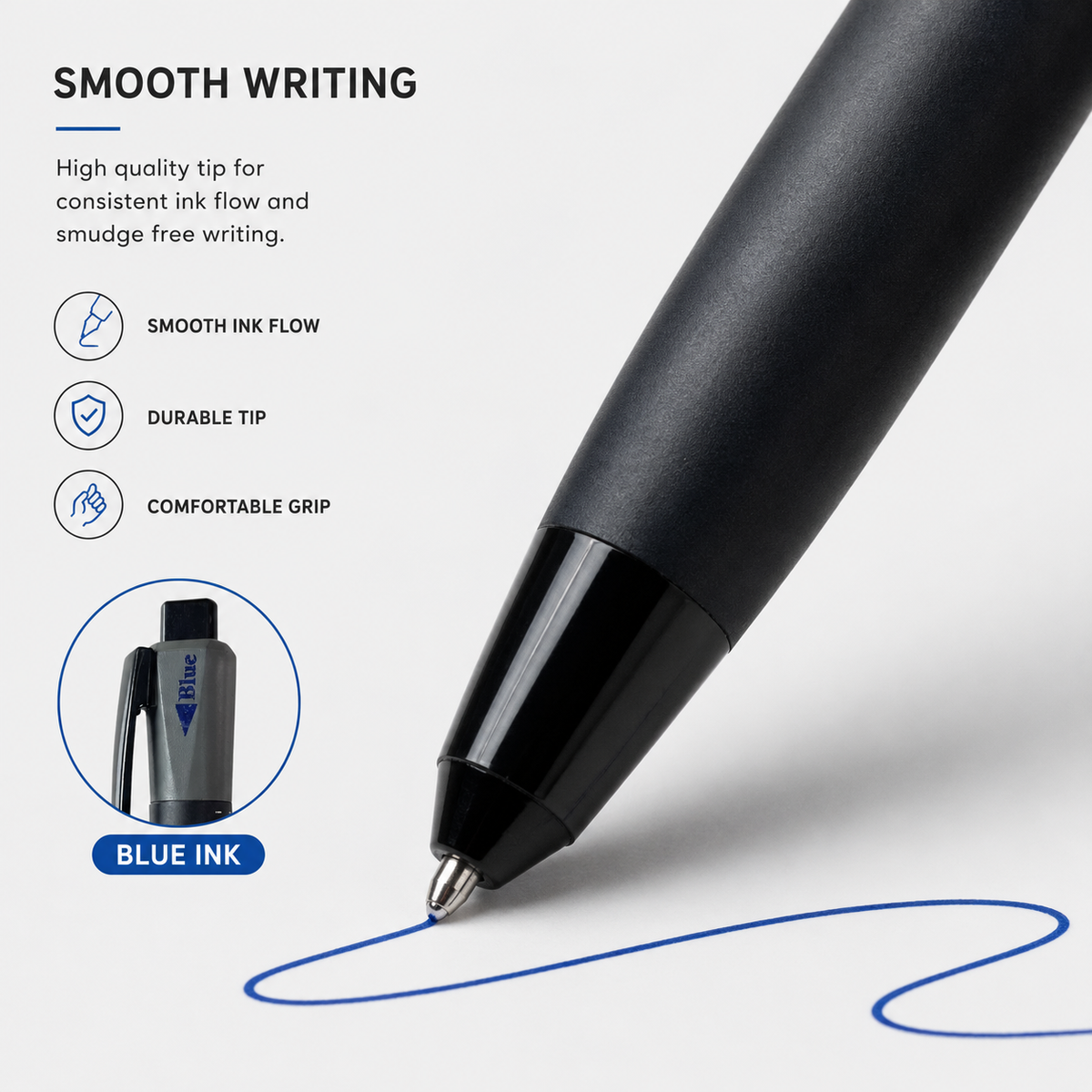 Ballpen Bazaar  Ballpen Bazaar 3 in 1 Multi Ink Matt Black Ball Pen with Black Clip | Click Mechanism | Blue, Black & Red Ink | 3 Free Refills | Pack of 1 with Name Engraving