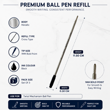 Ballpen Bazaar  Ballpen Bazaar Cross Compatible 1 MM Black Ink Refills Pack of 3 | Smooth Writing Metal Pen Replacement Refills with Name Engraving
