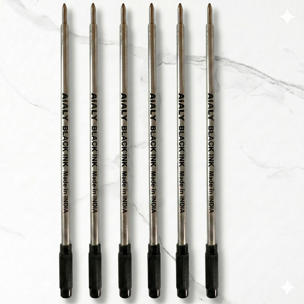 Ballpen Bazaar  Ballpen Bazaar Cross-Compatible 1mm Ball Pen Refills Black Ink Set of 6 | Smooth Writing Replacement Refills for Twist, Click & Metal Ball Pens with Name Engraving
