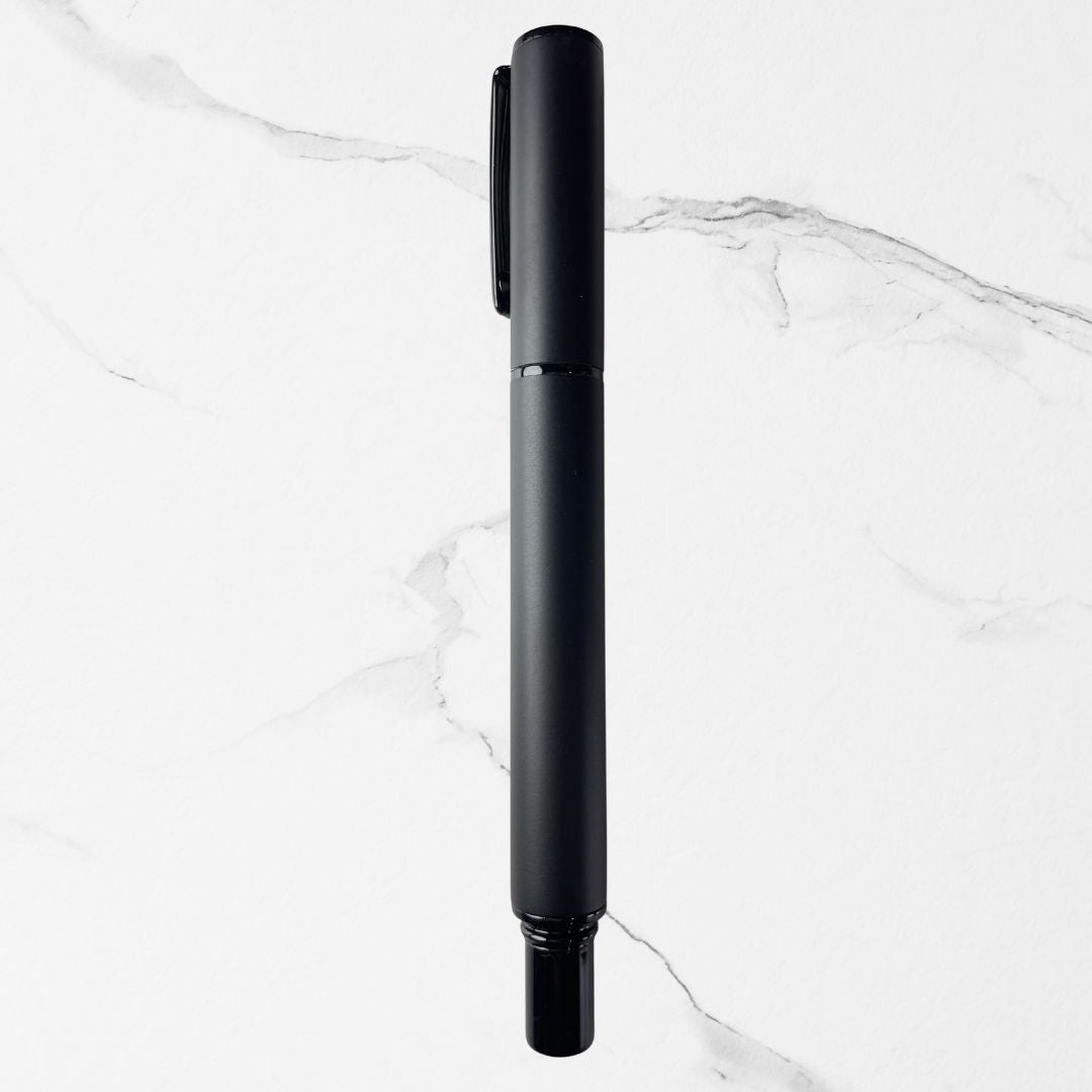 Ballpen Bazaar  Ballpen Bazaar Fellowship Tricky Jotter Matt Full Black Ball Pen with Black Cap | Press Click Mechanism | Blue Ink | 1 Pen + 1 Extra Refill with Name Engraving