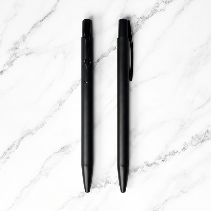 Ballpen Bazaar  Ballpen Bazaar Matt Black Ball Pen Set of 2 with Glossy Black Clip Click Mechanism Blue Ink Includes 2 Extra Refills with Name Engraving