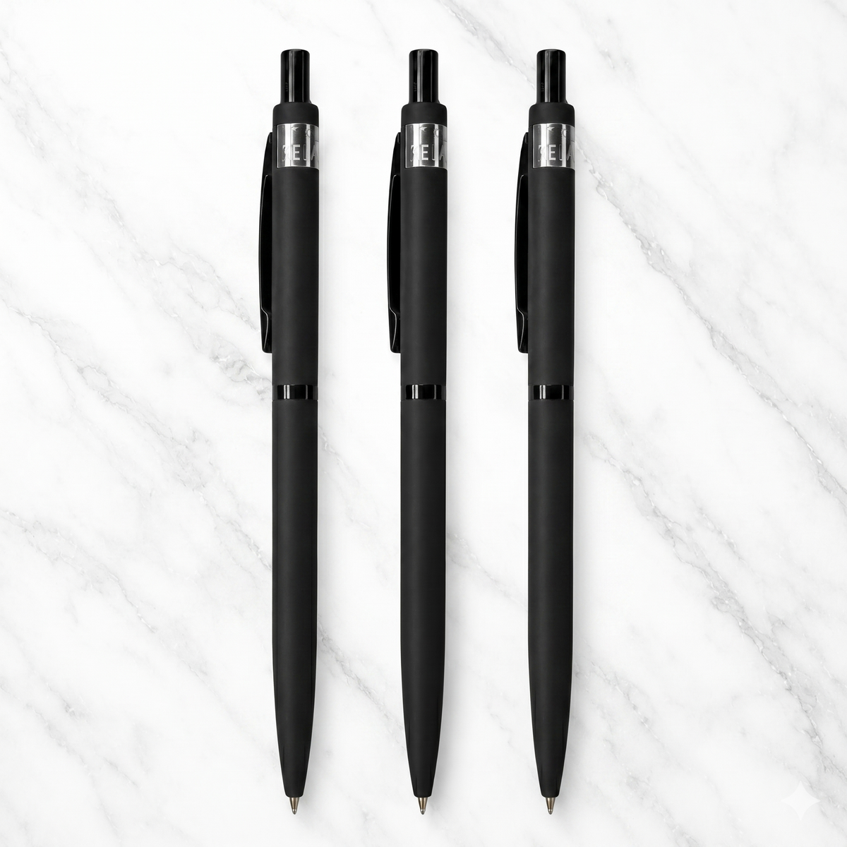 Ballpen Bazaar  Ballpen Bazaar Matt Black Ball Pen Set of 3 with Black Clip | Click Mechanism | Blue Ink | Includes 6 Blue Refills | Premium Metal Pens for Office, Business, Students, Professionals & Gifting with Name Engraving
