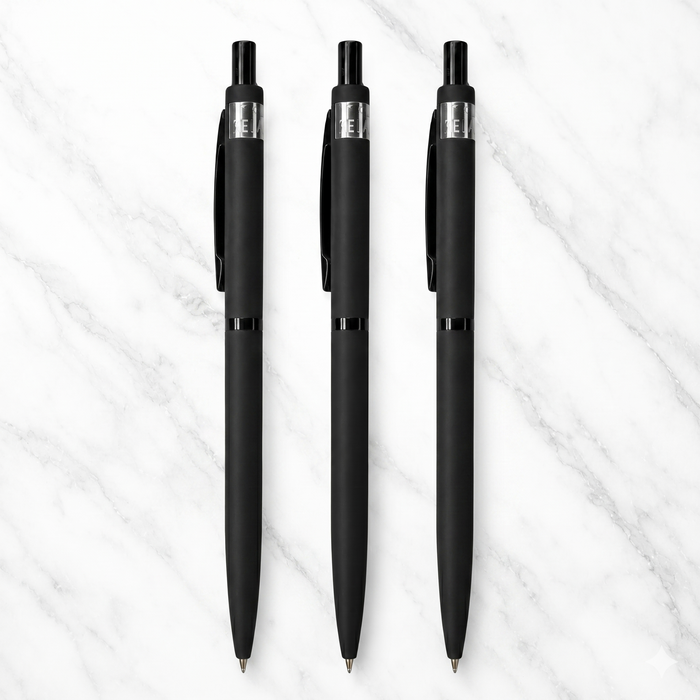 Ballpen Bazaar  Ballpen Bazaar Matt Black Ball Pen Set of 3 with Black Clip | Click Mechanism | Blue Ink | Includes 6 Blue Refills | Premium Metal Pens for Office, Business, Students, Professionals & Gifting with Name Engraving