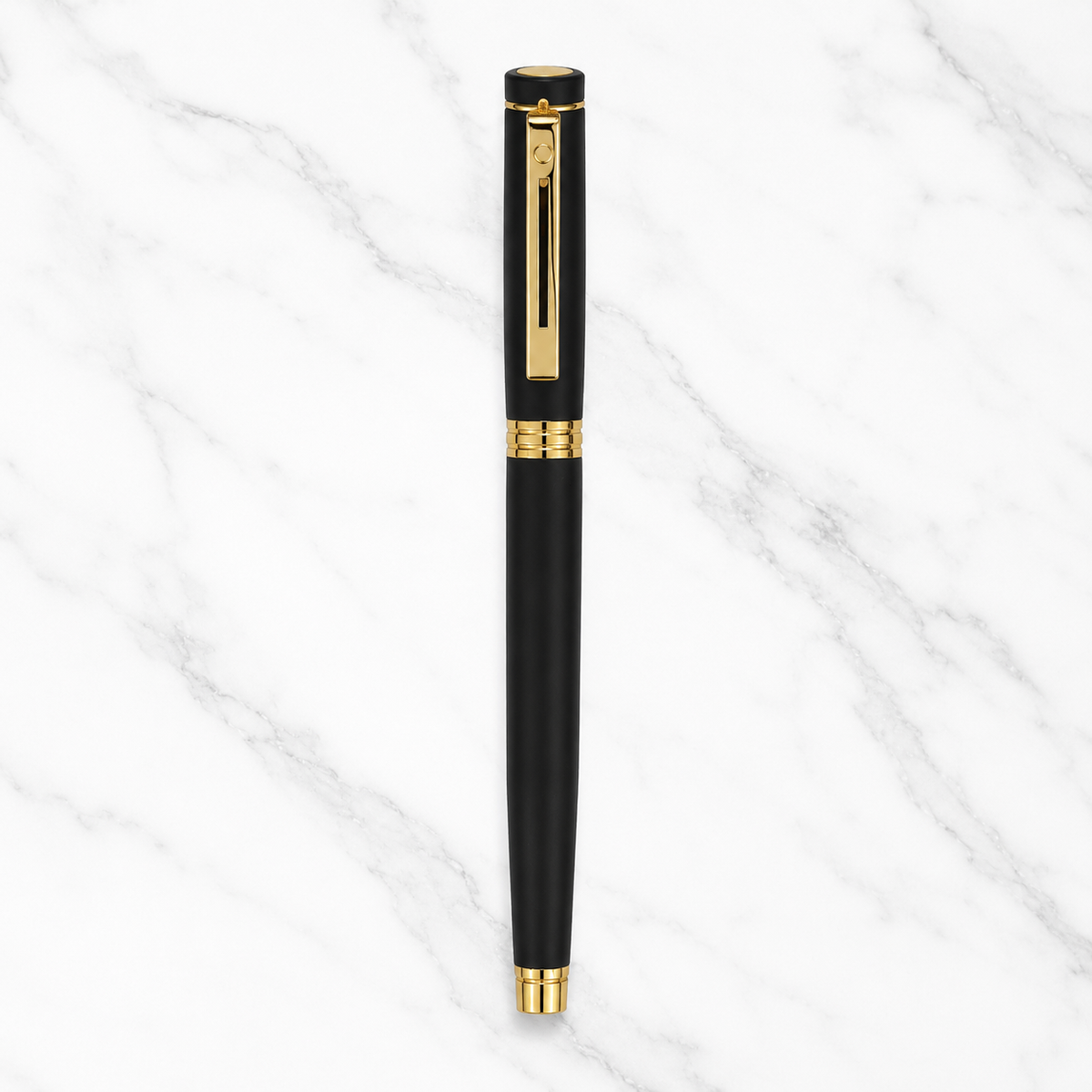 Ballpen Bazaar  Ballpen Bazaar Matt Black Ball Pen with Black Cap & Gold Clip | Openable Metal Pen | Blue Ink | 1 Pen + 1 Free Extra Refill with Name Engraving