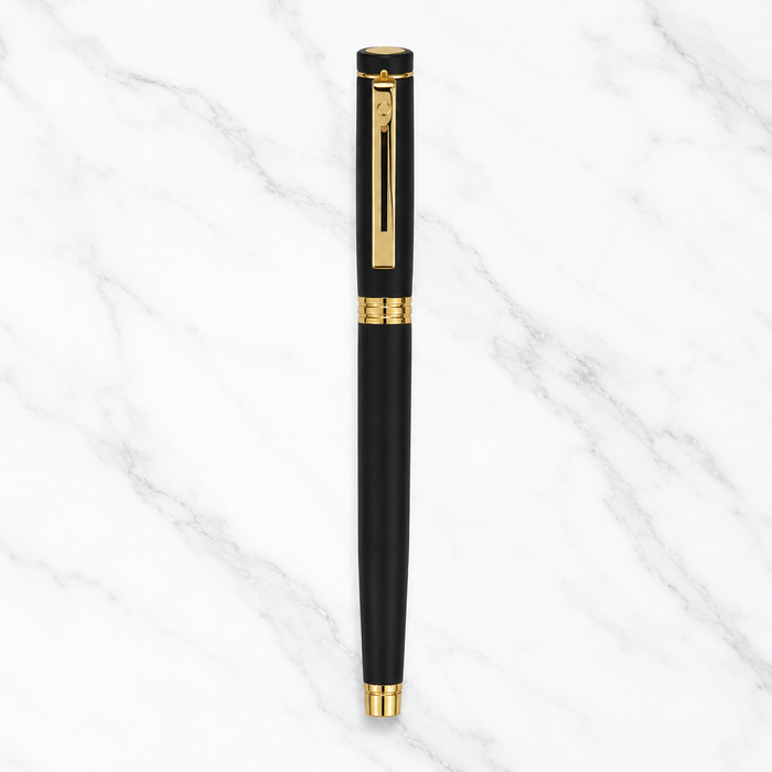 Ballpen Bazaar  Ballpen Bazaar Matt Black Ball Pen with Black Cap & Gold Clip | Openable Metal Pen | Blue Ink | 1 Pen + 1 Free Extra Refill with Name Engraving