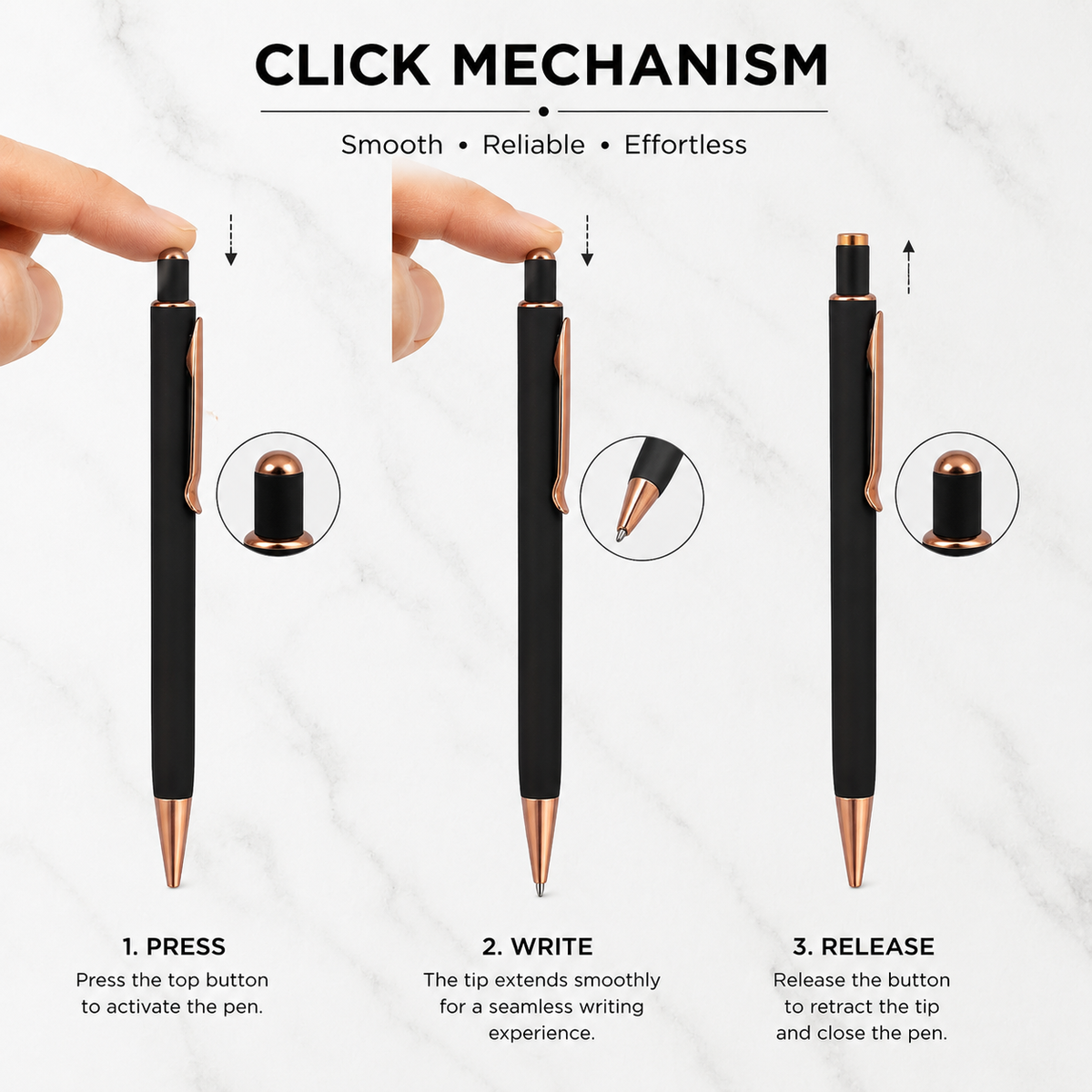 Ballpen Bazaar  Ballpen Bazaar Matt Black Ball Pen with Copper Clip | Click Mechanism | Blue Ink | Premium Metal Pen | 1 Pen with 1 Extra Blue Refill | Executive Gift Pen with Name Engraving