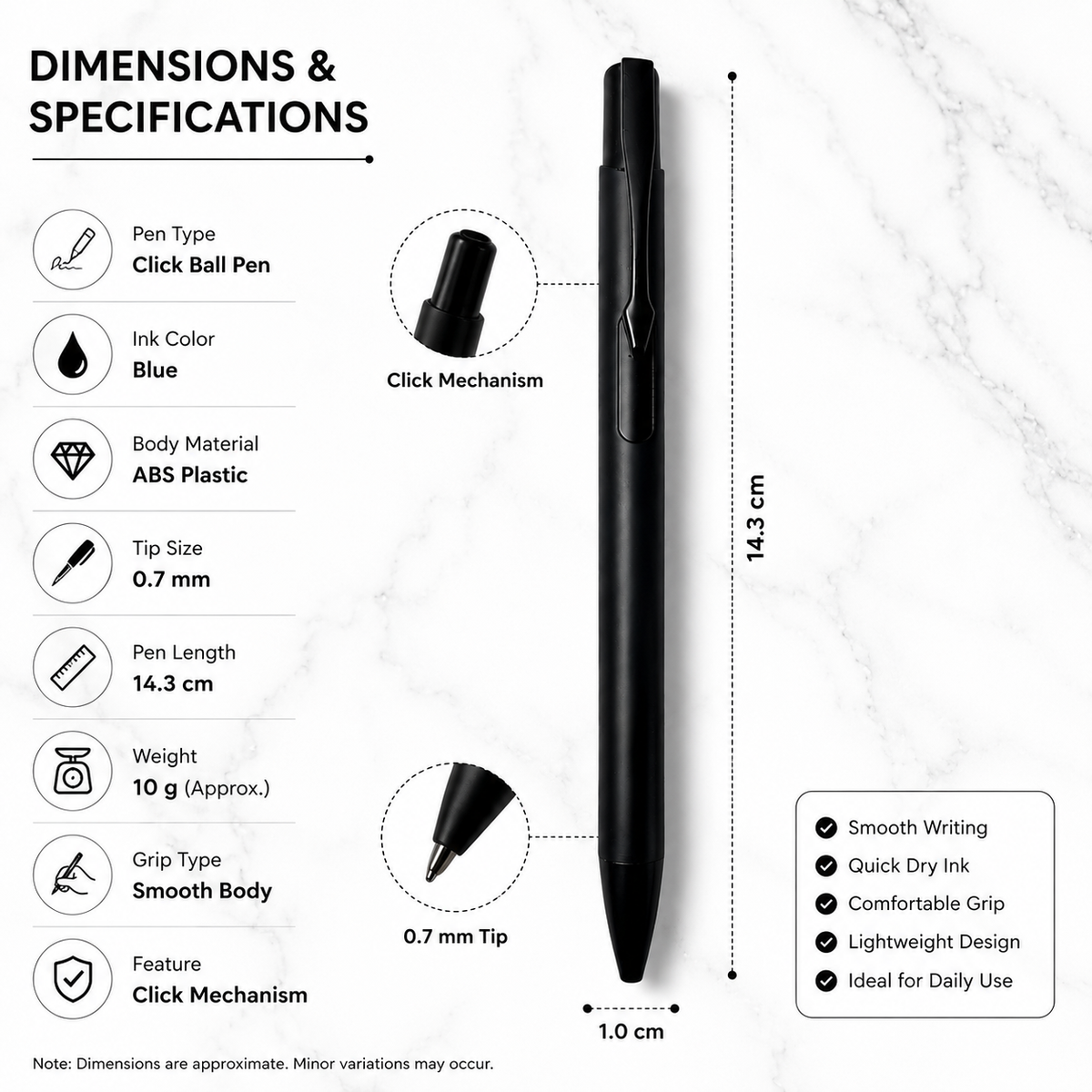 Ballpen Bazaar  Ballpen Bazaar Matt Black Ball Pen with Glossy Black Clip Click Mechanism Blue Ink | 1 Pen + 1 Extra Refill with Name Engraving