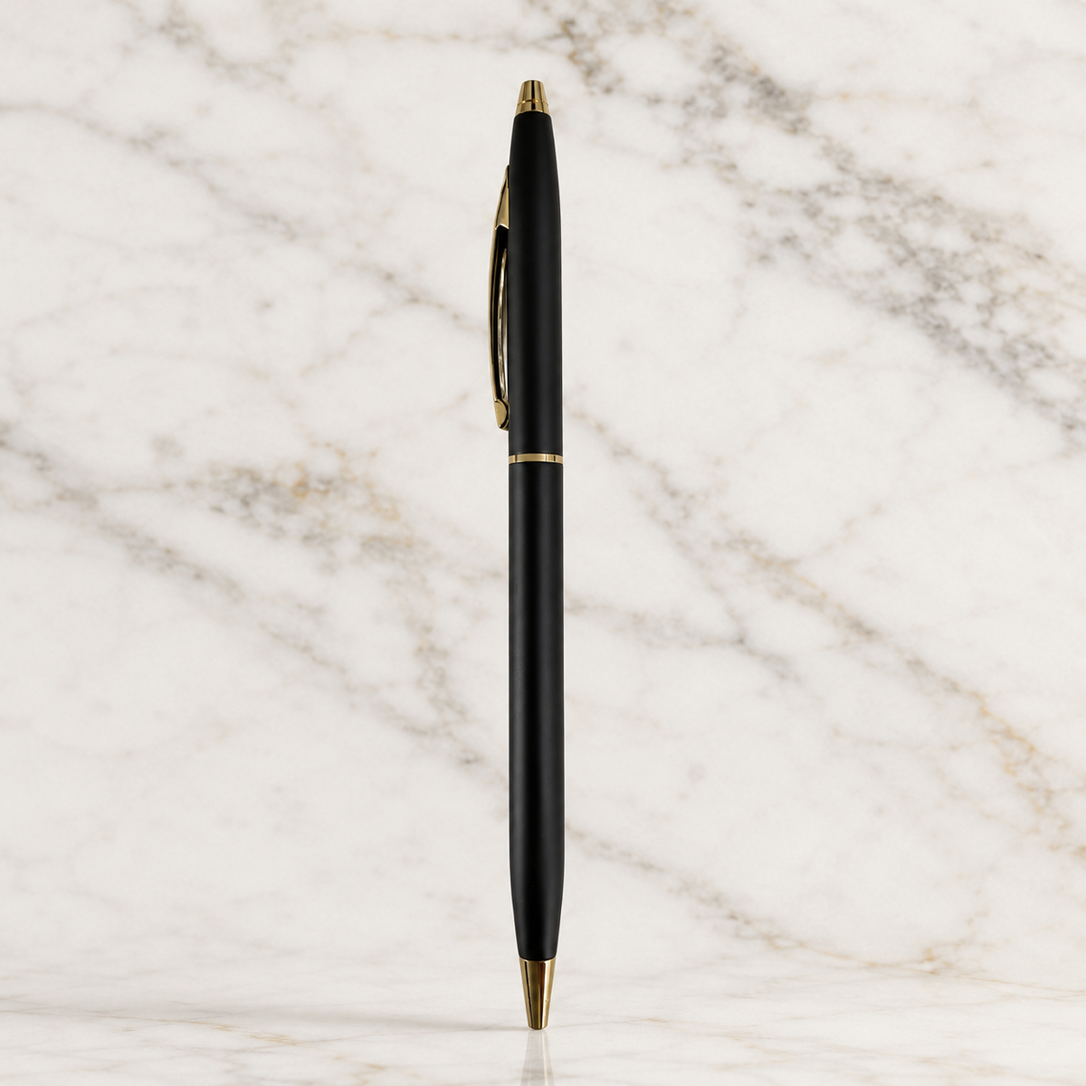 Ballpen Bazaar  Ballpen Bazaar Matt Black Ball Pen with Gold Clip Twist Mechanism Blue Ink 1 Pen with Extra Refill with Name Engraving