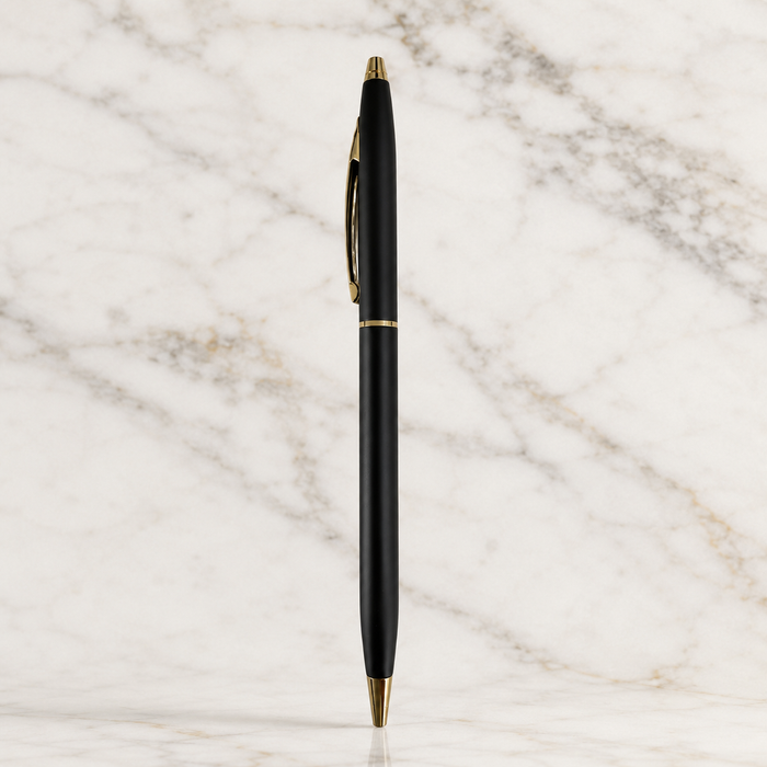 Ballpen Bazaar  Ballpen Bazaar Matt Black Ball Pen with Gold Clip Twist Mechanism Blue Ink 1 Pen with Extra Refill with Name Engraving