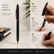 Ballpen Bazaar  Ballpen Bazaar Matt Black Ball Pen with Gold Clip Twist Mechanism Blue Ink 1 Pen with Extra Refill with Name Engraving