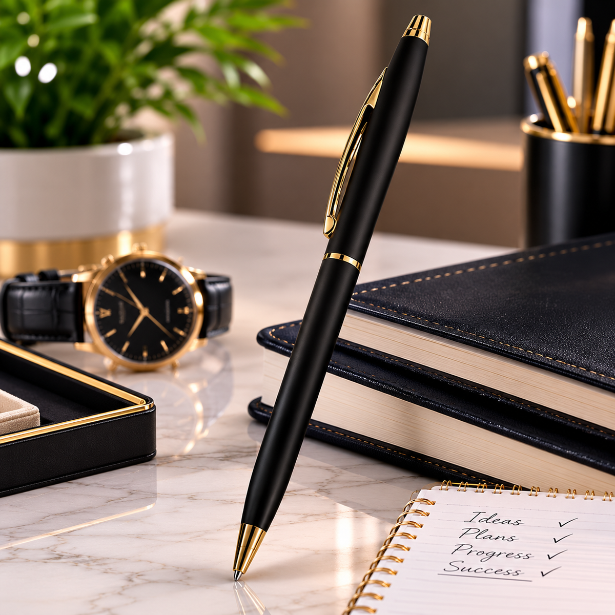 Ballpen Bazaar  Ballpen Bazaar Matt Black Ball Pen with Gold Clip Twist Mechanism Blue Ink 1 Pen with Extra Refill with Name Engraving