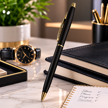 Ballpen Bazaar  Ballpen Bazaar Matt Black Ball Pen with Gold Clip Twist Mechanism Blue Ink 1 Pen with Extra Refill with Name Engraving