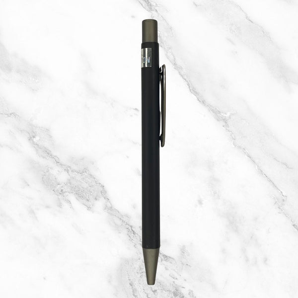 Ballpen Bazaar  Ballpen Bazaar Matt Black Ball Pen with Gunmetal Clip Click Mechanism Blue Ink | 1 Pen + 1 Extra Refill with Name Engraving