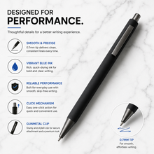 Ballpen Bazaar  Ballpen Bazaar Matt Black Ball Pen with Gunmetal Clip | Click Mechanism | Blue Ink | Premium Metal Pen | 1 Pen with 1 Free Extra Refill with Name Engraving