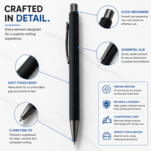 Ballpen Bazaar  Ballpen Bazaar Matt Black Ball Pen with Gunmetal Clip | Click Mechanism | Blue Ink | Premium Metal Pen | 1 Pen with 1 Free Extra Refill with Name Engraving