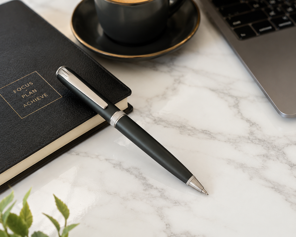 Ballpen Bazaar  Ballpen Bazaar Matt Black Ball Pen with Gunmetal Clip | Twist Mechanism | Blue Ink | Premium Metal Executive Pen | 1 Pen with 1 Extra Blue Refill | Pack of 1 with Name Engraving