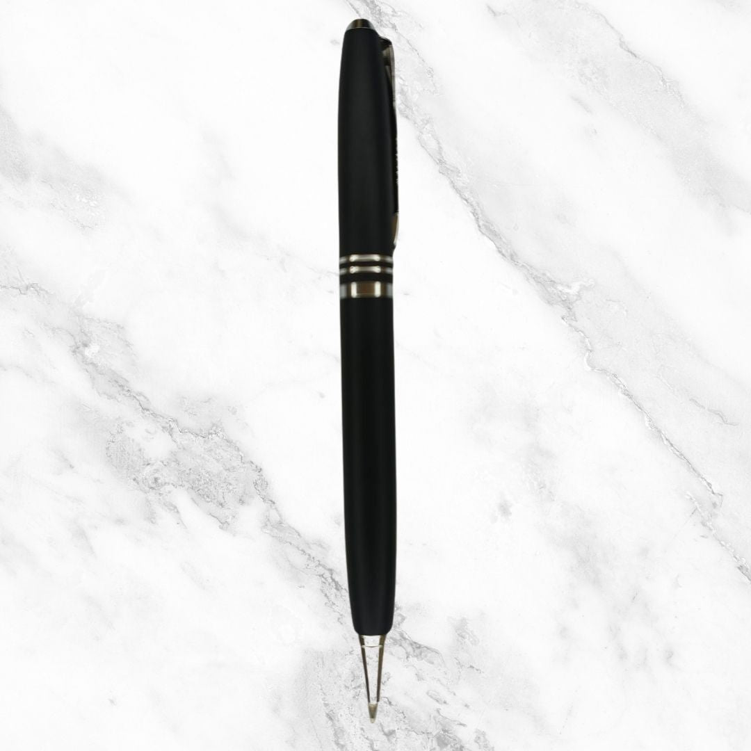 Ballpen Bazaar  Ballpen Bazaar Matt Black Ball Pen with Silver Clip Twist Mechanism Blue Ink | 1 Pen + 1 Extra Refill with Name Engraving