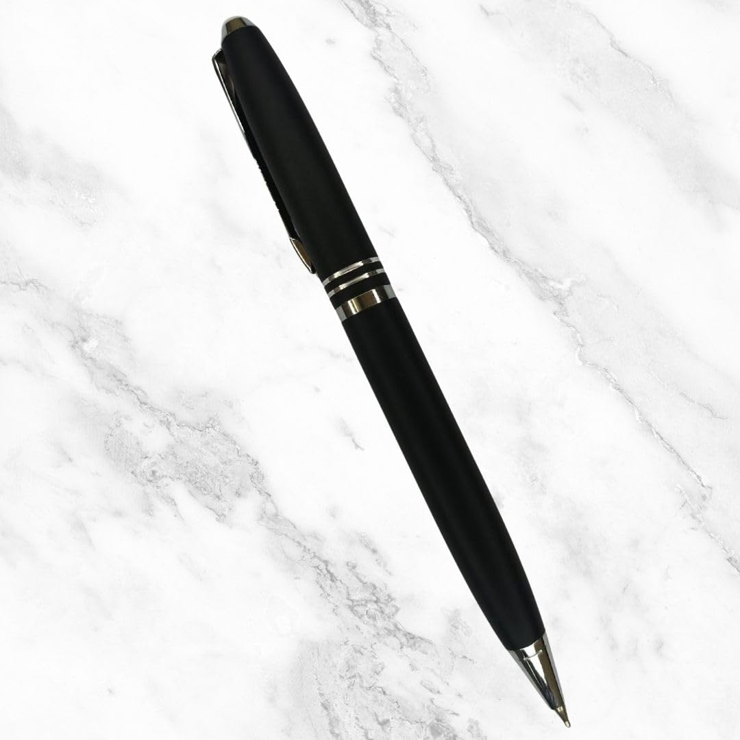 Ballpen Bazaar  Ballpen Bazaar Matt Black Ball Pen with Silver Clip Twist Mechanism Blue Ink | 1 Pen + 1 Extra Refill with Name Engraving
