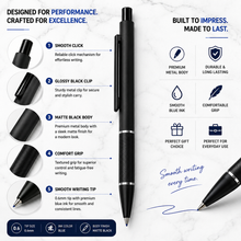 Ballpen Bazaar  Ballpen Bazaar Matt Black Designer Ball Pen with Black Grip & Black Clip | Click Mechanism | Smooth Blue Ink Writing Pen | Executive Everyday Ballpoint Pen with Name Engraving