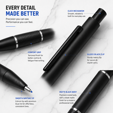 Ballpen Bazaar  Ballpen Bazaar Matt Black Designer Ball Pen with Black Grip & Black Clip | Click Mechanism | Smooth Blue Ink Writing Pen | Executive Everyday Ballpoint Pen with Name Engraving