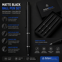 Ballpen Bazaar  Ballpen Bazaar Matt Black Designer Ball Pen with Black Grip & Black Clip | Click Mechanism | Smooth Blue Ink Writing Pen | Executive Everyday Ballpoint Pen with Name Engraving