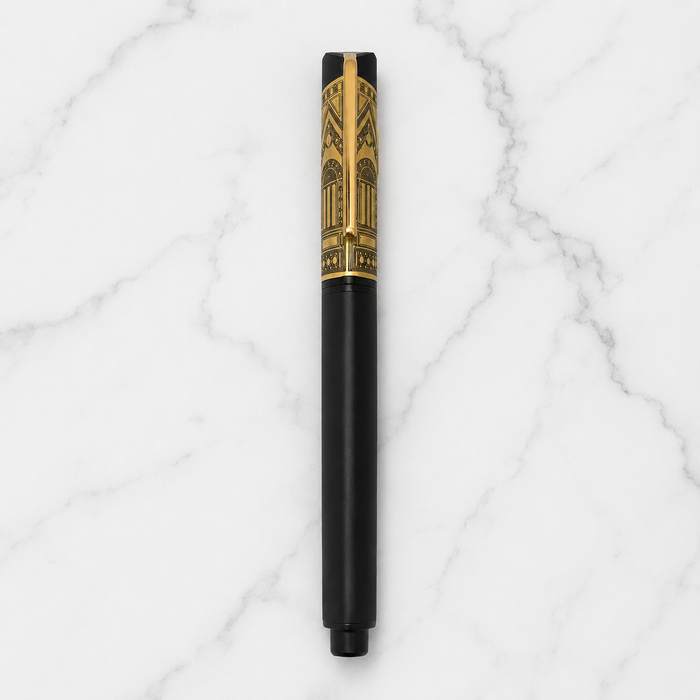 Ballpen Bazaar  Ballpen Bazaar Matt Black Rectangle Metal Ball Pen with Engraved Black Cap & Gold Clip | Openable Mechanism | Blue Ink | 1 Pen with 1 Extra Refill with Name Engraving