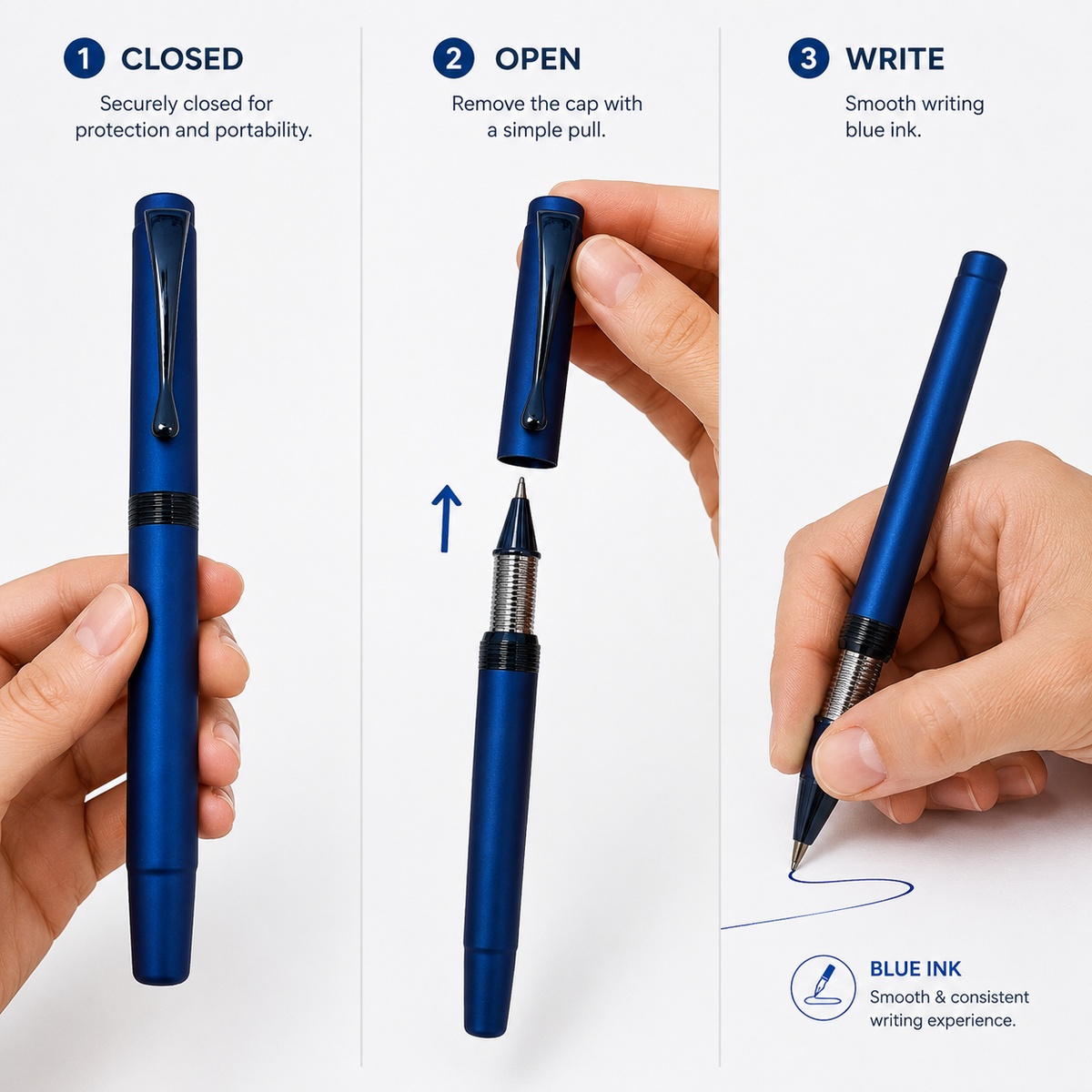 Ballpen Bazaar  Ballpen Bazaar Matt Blue Ball Pen with Blue Cap & Glossy Blue Clip | Openable Metal Pen | Blue Ink | 1 Pen with 1 Free Blue Refill with Name Engraving