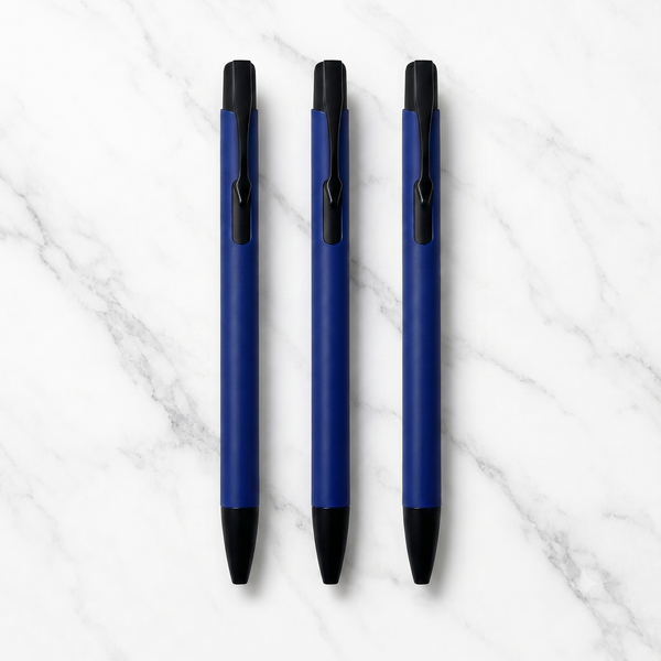 Ballpen Bazaar  Ballpen Bazaar Matt Blue Body Ball Pen Set of 3 with Glossy Black Clip Click Mechanism Blue Ink Includes 3 Extra Refills with Name Engraving