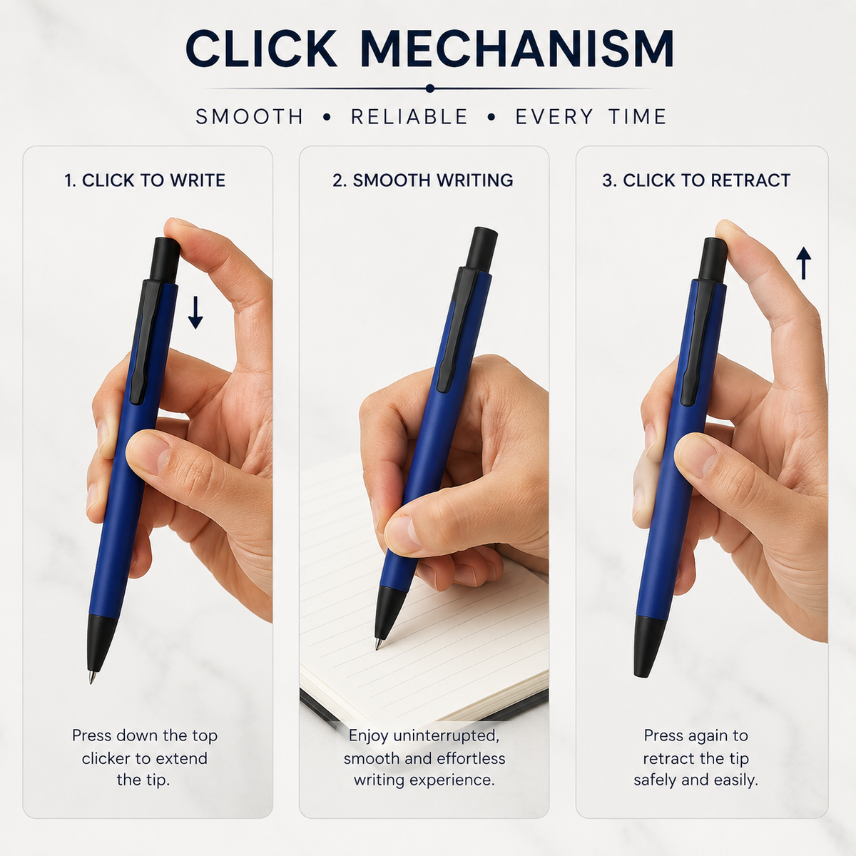 Ballpen Bazaar  Ballpen Bazaar Matt Blue Colour Body with Black Colour Clip Click Mechanism Ball Pen with 1 Extra Blue Refill | Smooth Blue Ink | 1 Pc with Name Engraving