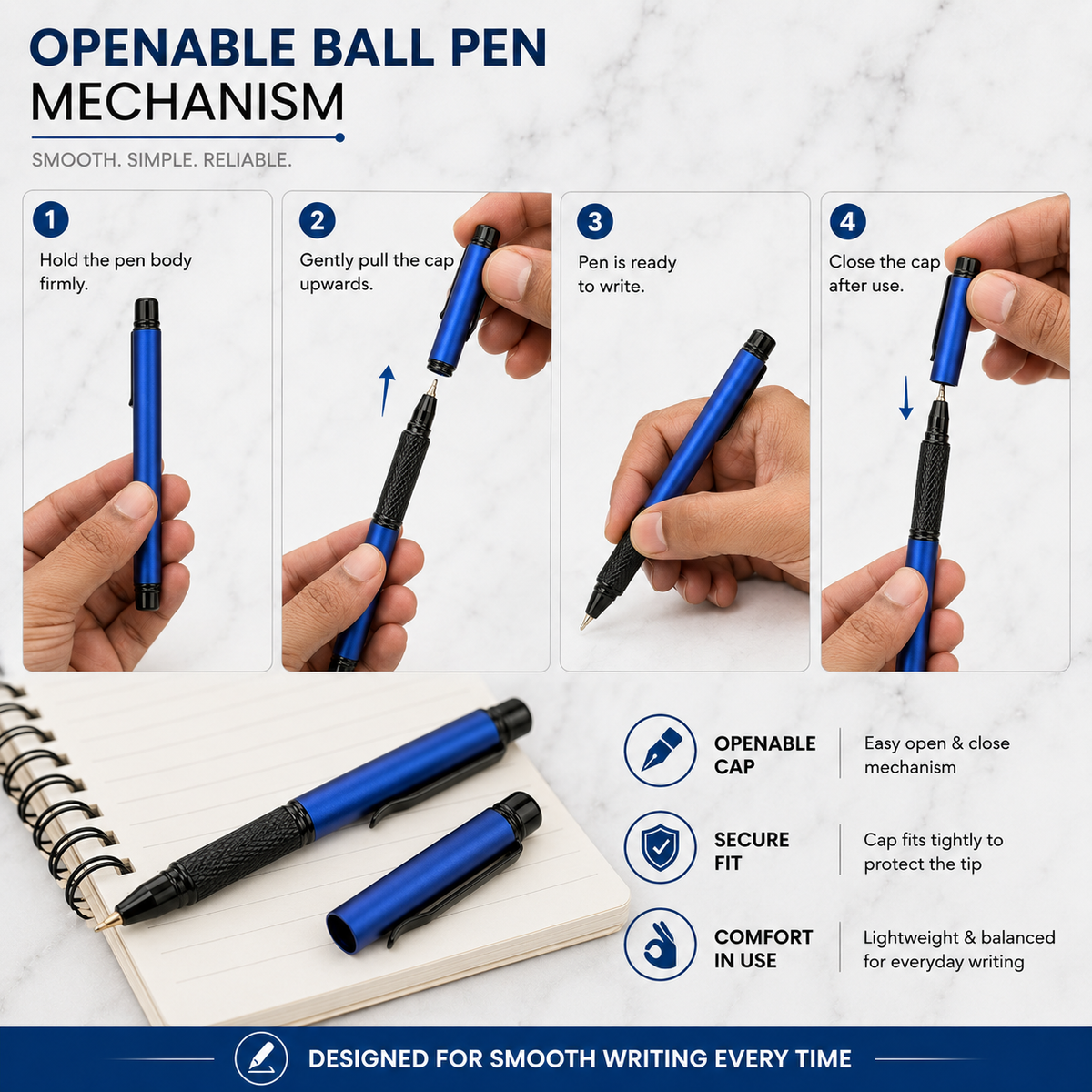 Ballpen Bazaar  Ballpen Bazaar Matt Blue Mini Metal Ball Pen with Matt Blue Cap and Glossy Black Clip | Openable Cap | Blue Ink | 1 Pen with 1 Extra Refill with Name Engraving