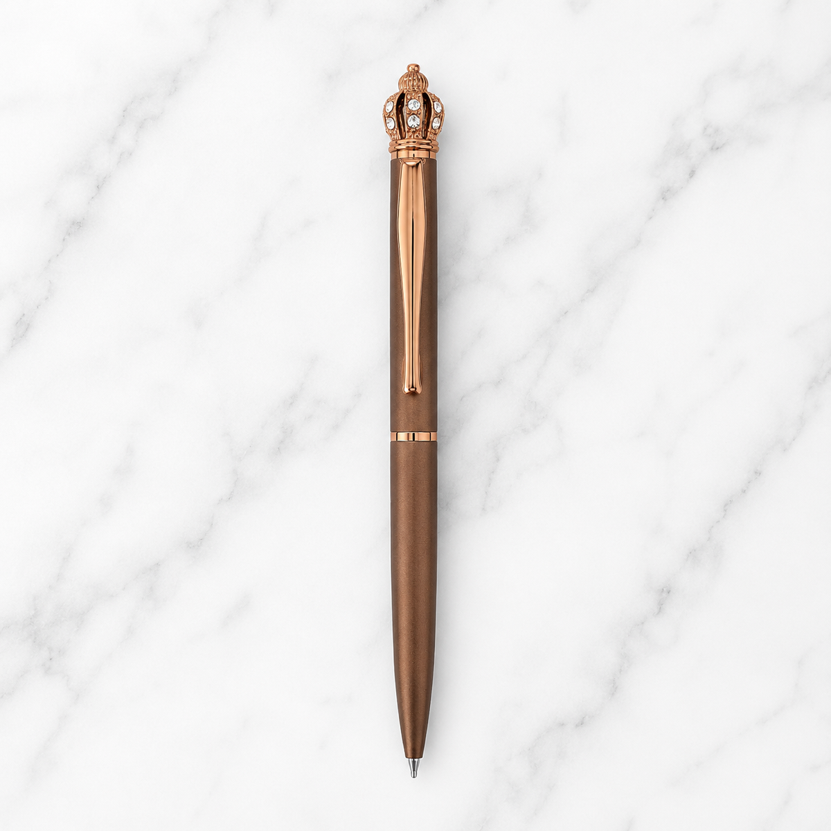 Ballpen Bazaar  Ballpen Bazaar Matt Brown Ball Pen with Brown Clip & Diamond Crown Top | Twist Mechanism | Blue Ink | Premium Metal Pen | 1 Pen with 1 Free Blue Refill with Name Engraving
