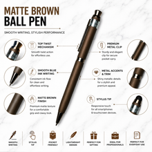 Ballpen Bazaar  Ballpen Bazaar Matt Brown Ball Pen with Brown Clip & White Diamond Top | Twist Mechanism | Blue Ink | Premium Metal Executive Pen | 1 Pen with 1 Extra Blue Refill | Gift Pen with Name Engraving
