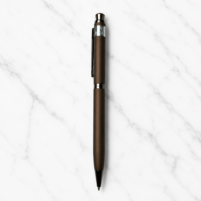 Ballpen Bazaar  Matt Brown Ball Pen with Brown Clip & White Diamond Top | Twist Mechanism | Blue Ink | Premium Metal Executive Pen | 1 Pen with 1 Extra Blue Refill | Gift Pen with Name Engraving