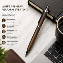 Ballpen Bazaar  Ballpen Bazaar Matt Brown Ball Pen with Brown Clip & White Diamond Top | Twist Mechanism | Blue Ink | Premium Metal Executive Pen | 1 Pen with 1 Extra Blue Refill | Gift Pen with Name Engraving