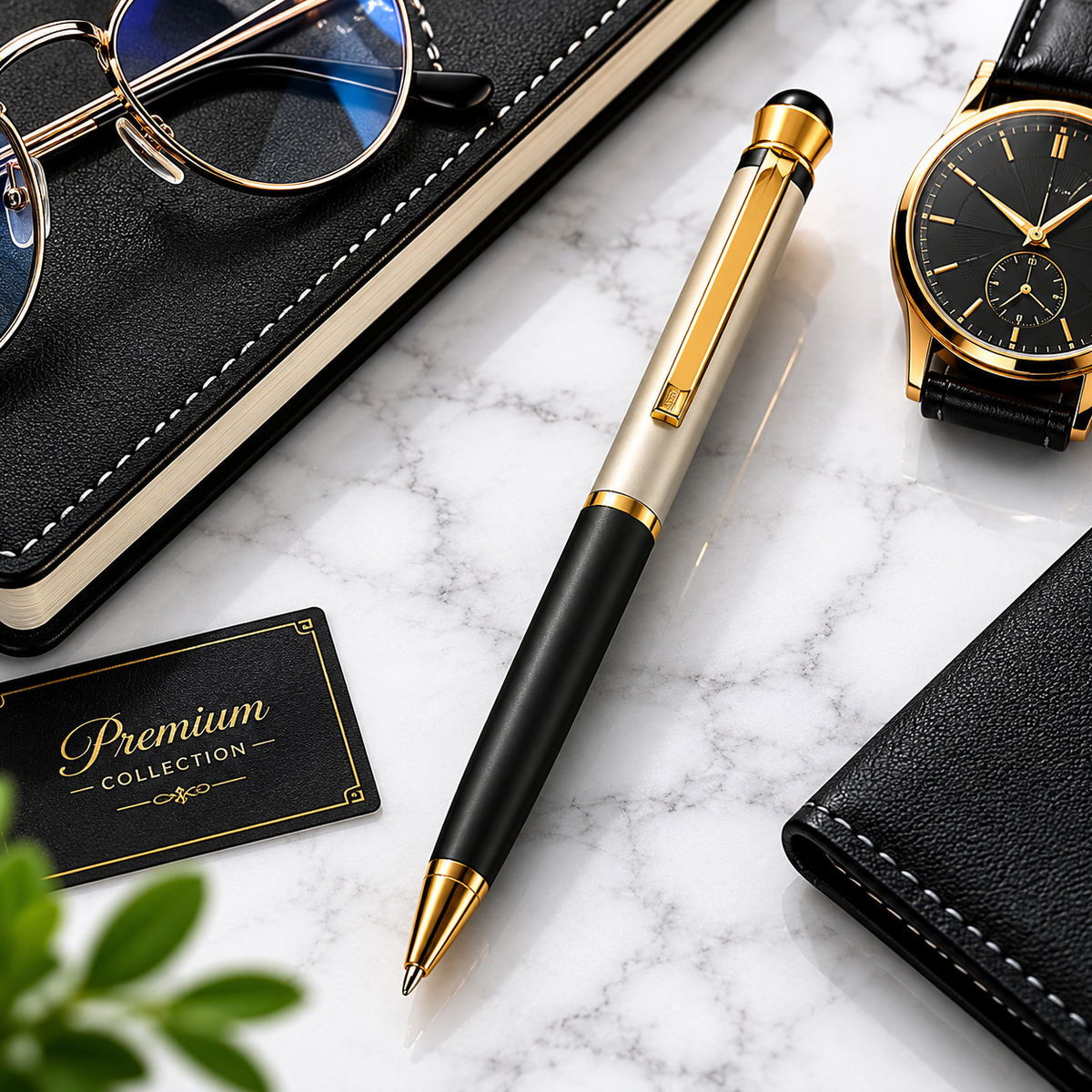 Ballpen Bazaar  Ballpen Bazaar Matt Cream & Black Dual Colour Ball Pen with Gold Clip and Diamond Top | Twist Mechanism | Blue Ink | Premium Metal Pen | 1 Pen with 1 Extra Blue Refill with Name Engraving