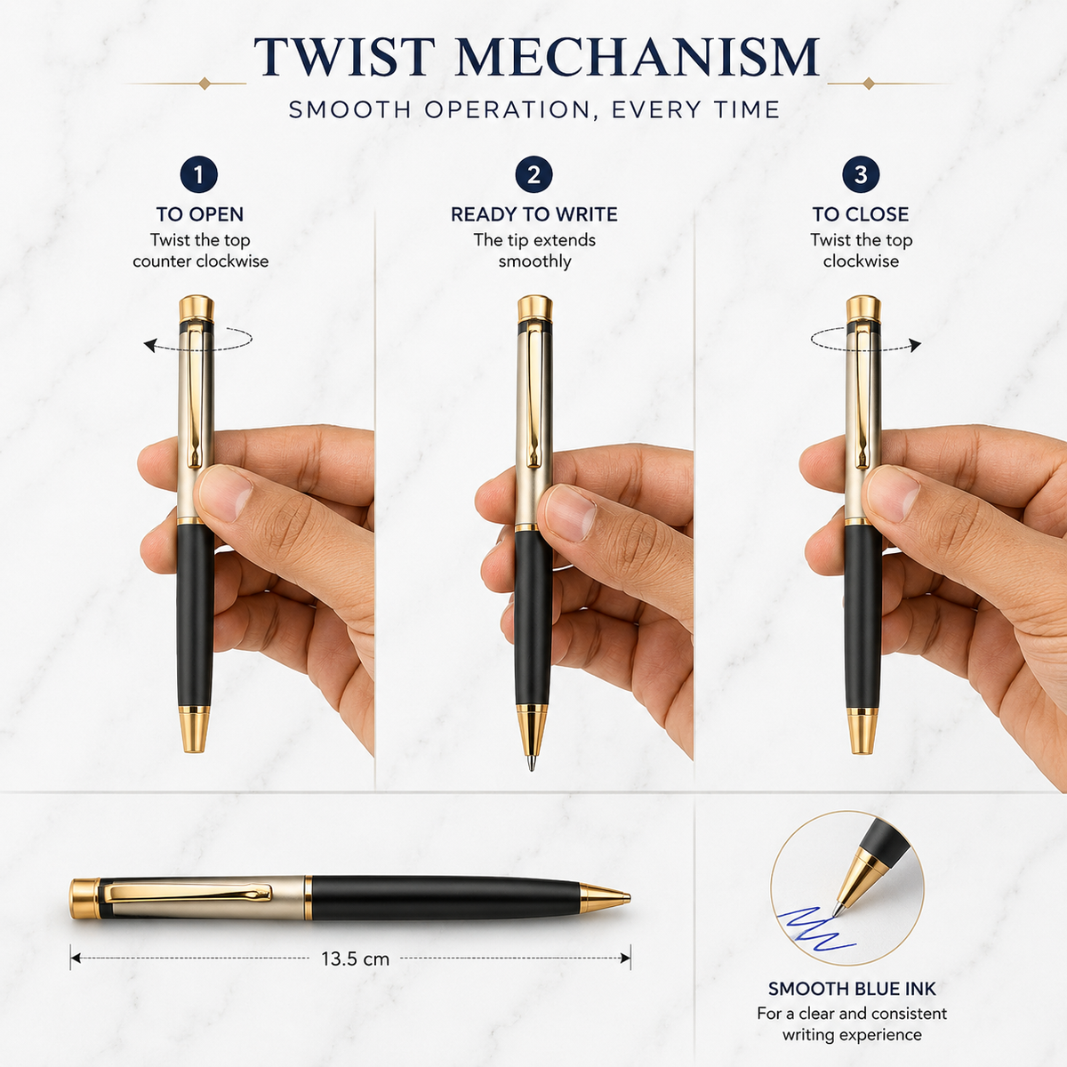 Ballpen Bazaar  Ballpen Bazaar Matt Cream & Black Dual Colour Ball Pen with Gold Clip and Diamond Top | Twist Mechanism | Blue Ink | Premium Metal Pen | 1 Pen with 1 Extra Blue Refill with Name Engraving