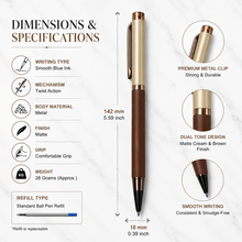 Ballpen Bazaar  Ballpen Bazaar Matt Cream and Brown Dual Colour Body Ball Pen with Glossy Brown Clip Twist Mechanism Blue Ink | 1 Pen with 1 Extra Refill with Name Engraving