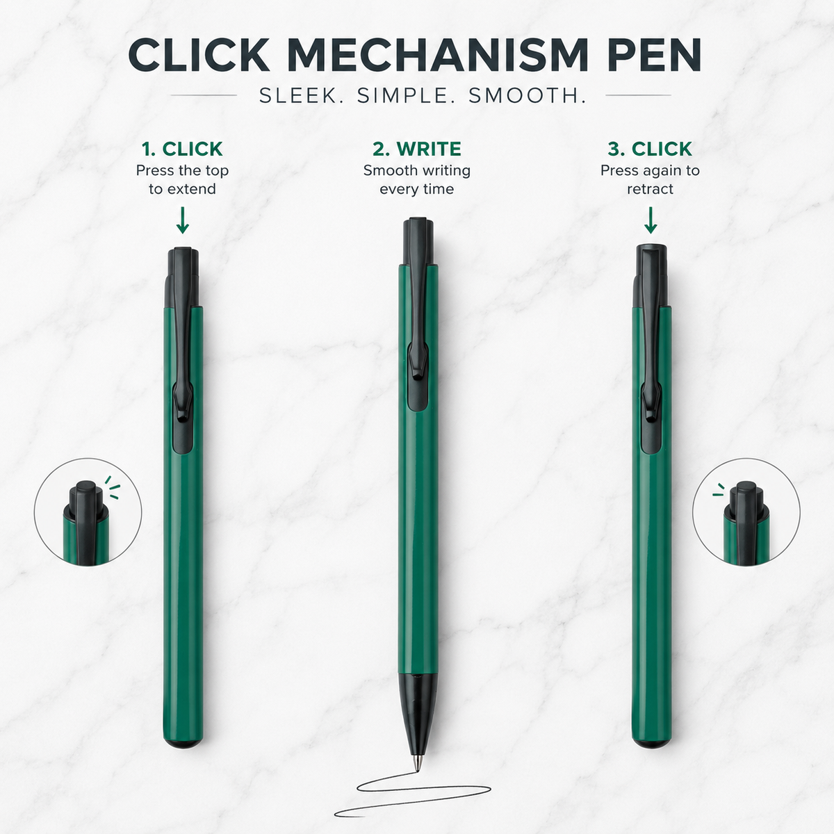 Ballpen Bazaar  Ballpen Bazaar Matt Green Ball Pen with Black Clip | Click Mechanism | Blue Ink | Premium Metal Writing Pen | 1 Pen with 1 Extra Blue Refill Free with Name Engraving