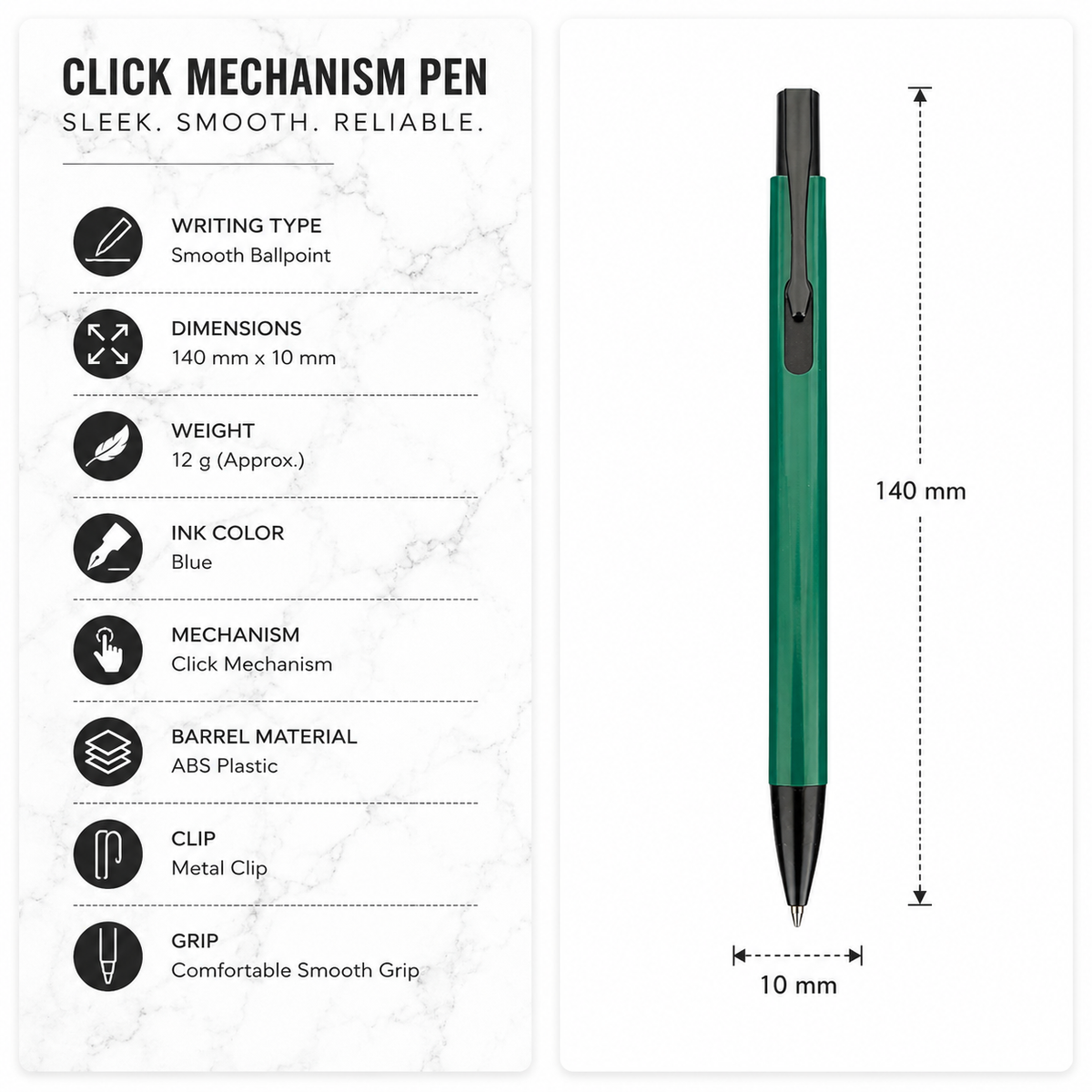 Ballpen Bazaar  Ballpen Bazaar Matt Green Ball Pen with Black Clip | Click Mechanism | Blue Ink | Premium Metal Writing Pen | 1 Pen with 1 Extra Blue Refill Free with Name Engraving