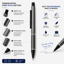 Ballpen Bazaar  Ballpen Bazaar Matt Gunmetal Body Ball Pen with Glossy Black Clip | Click Mechanism | Blue Ink | 1 Free Refill | 1 Pc with Name Engraving